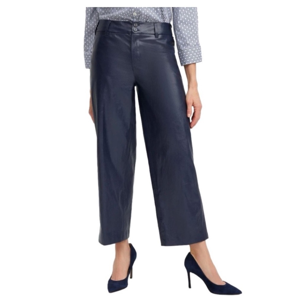 Chico's Midnight Blue Leather pants size 1. Wide leg classic